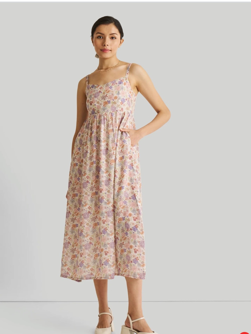 Reistor Balletcore Strappy Gathered Floral Midi Dress in Remixed Wildflowers